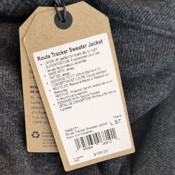 NWT Prana Route Tracker Sweater Jacket Dark Iron Grey Full Zip Size L - Picture 4 of 12
